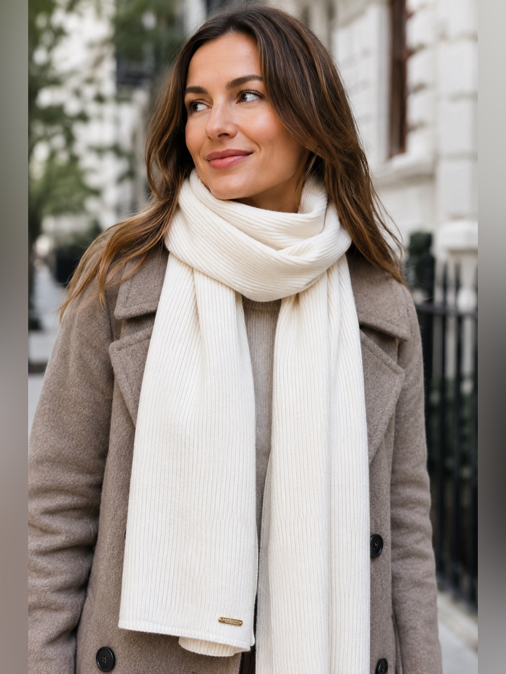 Barbour International Ivory Rib Knit Scarf Soft Cozy Winter Cream One Size